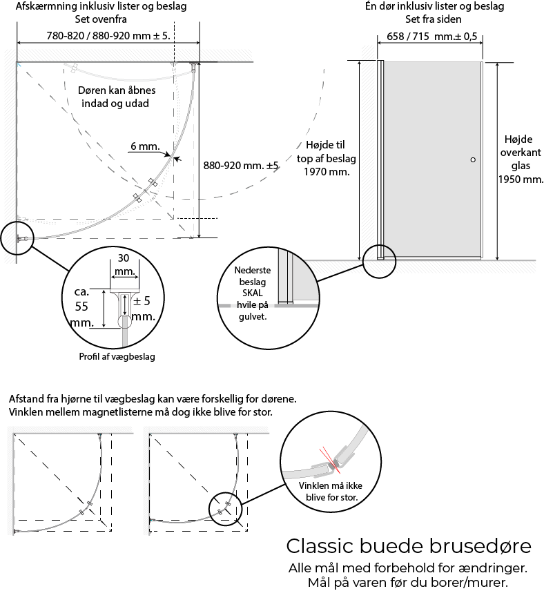 Classic afrundet brusehjørne 195x90 frost - Billede 2