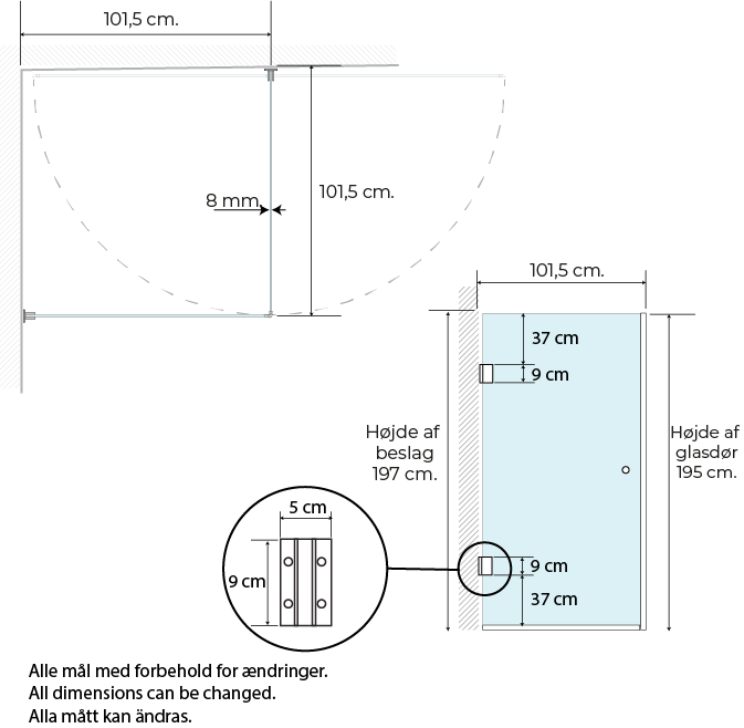 Premium lige brusehjørne 101,5 cm. fingerhul - Billede 2