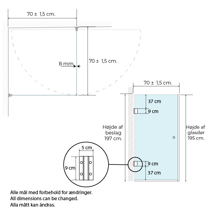 Premium lige brusehjørne 70x70x195 frost - Billede 4