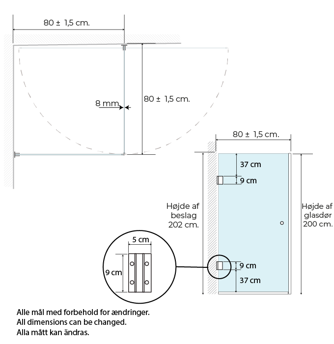 Premium lige brusehjørne 80x80x200 frost - Billede 4