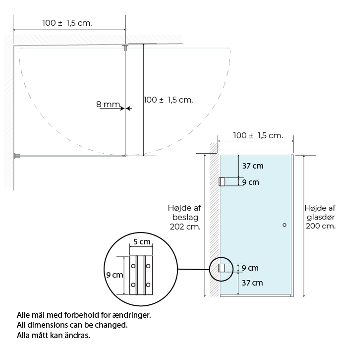 Premium lige brusehjørne 100x100x200 frost - Billede 4