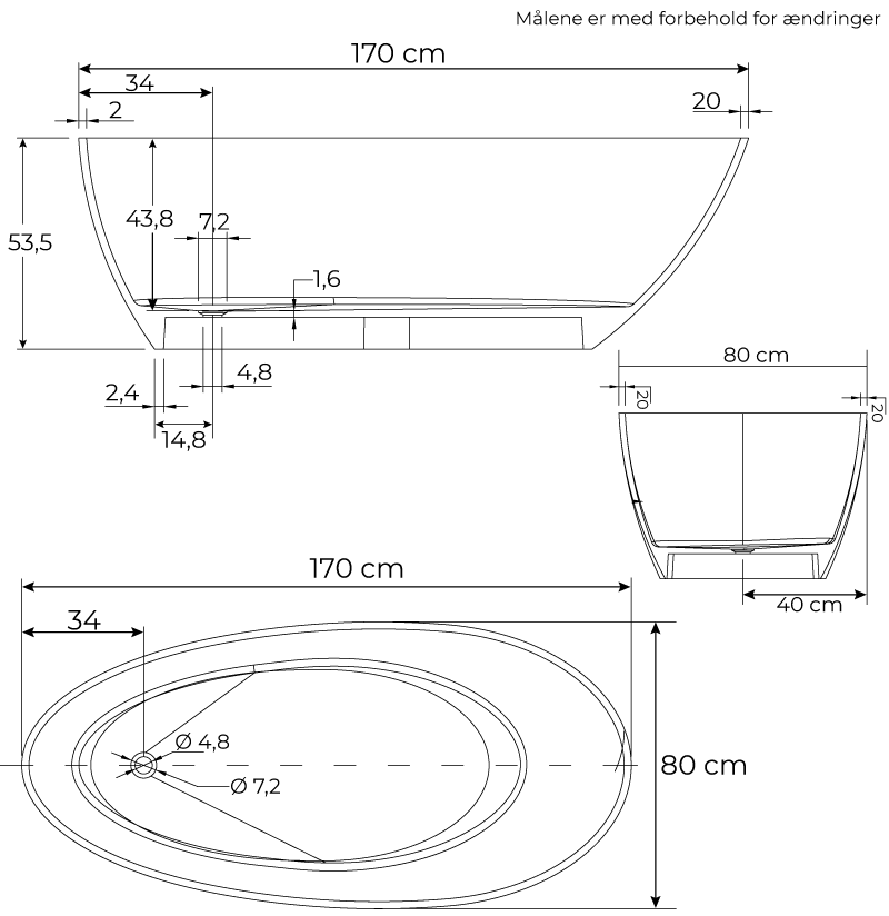 Rimini Uno stenbadekar 170 cm - Billede 5