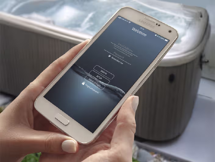 8205 ControlMySpa modul til udendørs spa. iPhone skærm. | SPA Kompaniet