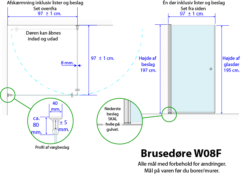 Premium lige brusehjørne W08F 195x97 - Billede 5