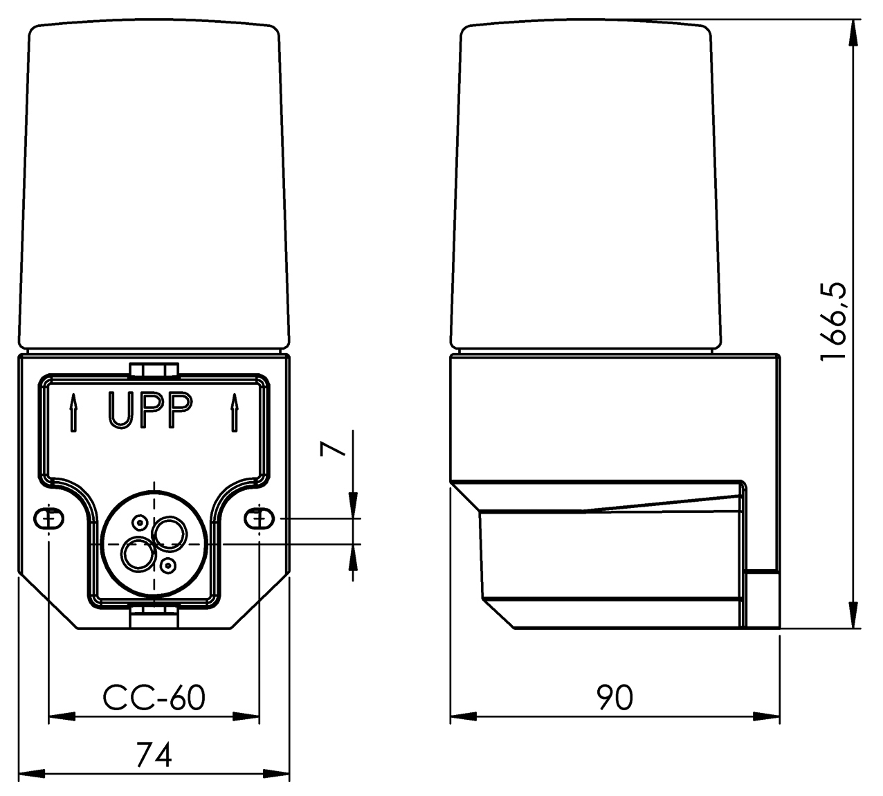 6401_Tegning_ Væghængt kuppellampe H166mm