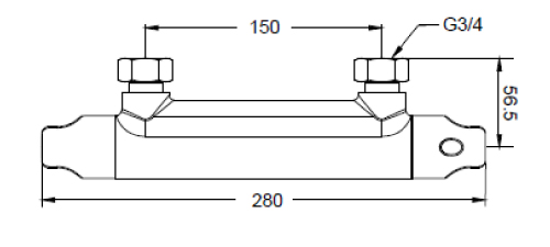 Måltegning for 5123 Nordfoss termostat blandingsbatteri. Fra SPA Kompaniet.