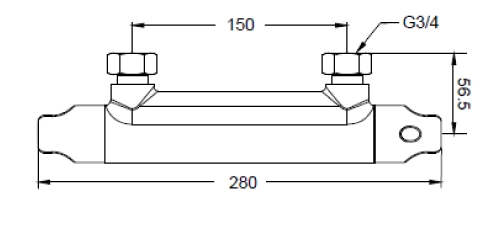 Måltegning for 5123 Nordfoss termostat blandingsbatteri. Fra SPA Kompaniet.